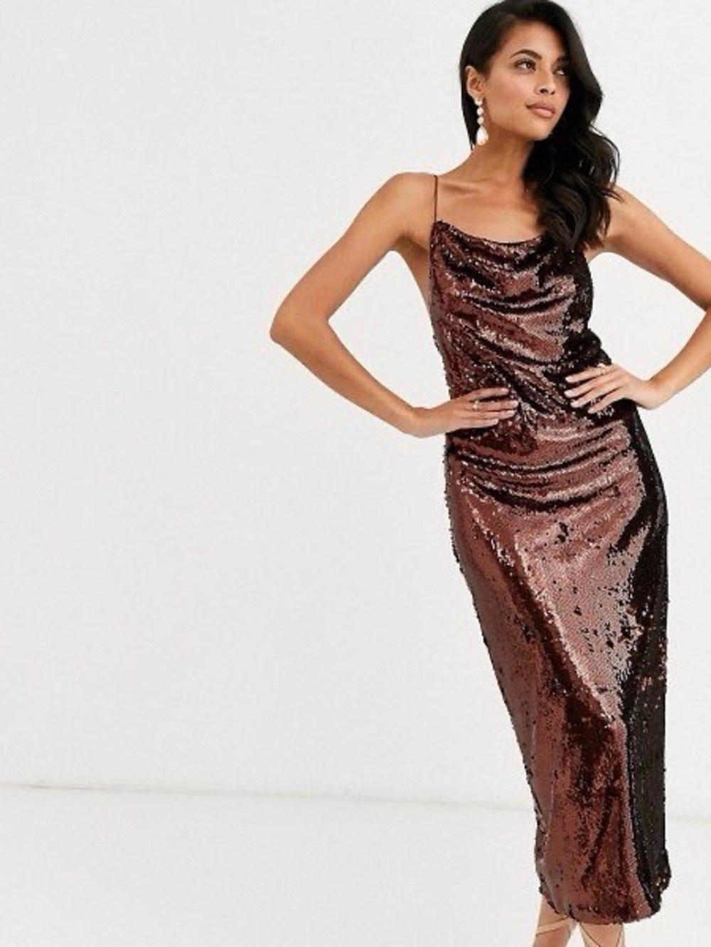 Asos Cowl Neck All Over Sequin Midi Dress